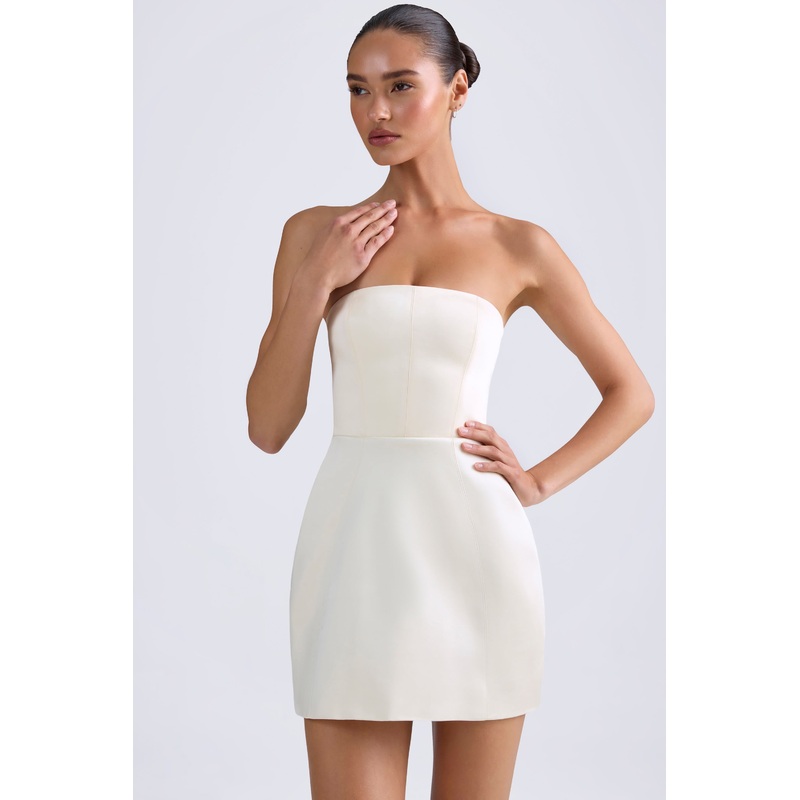 Bandeau Structured Tulip Mini Dress in Ivory