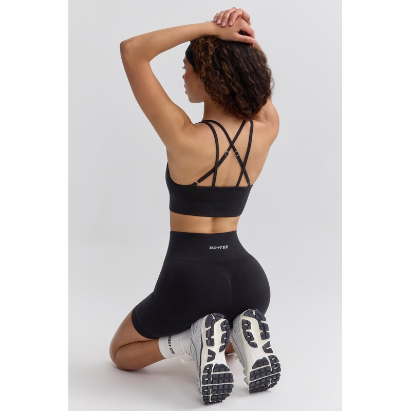 Define Luxe Strappy Sports Bra in Jet Black