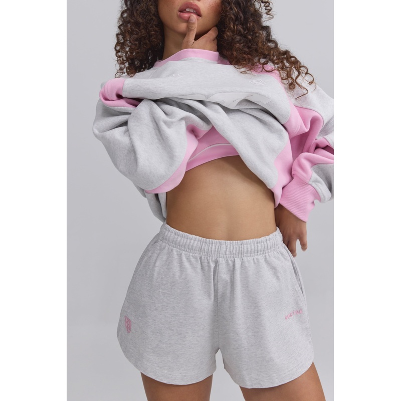 Elasticated Mini Shorts in Grey Marl