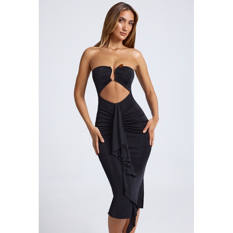 Hardware Detail Cut-Out Midaxi Dress in Black