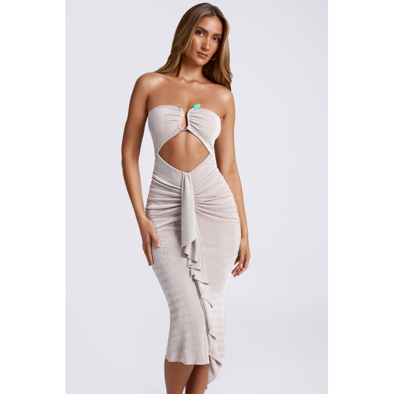 Hardware Detail Cut-Out Midaxi Dress in Sky Grey