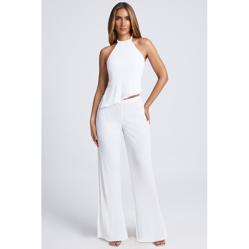 High-Waist Wide-Leg Trousers in White