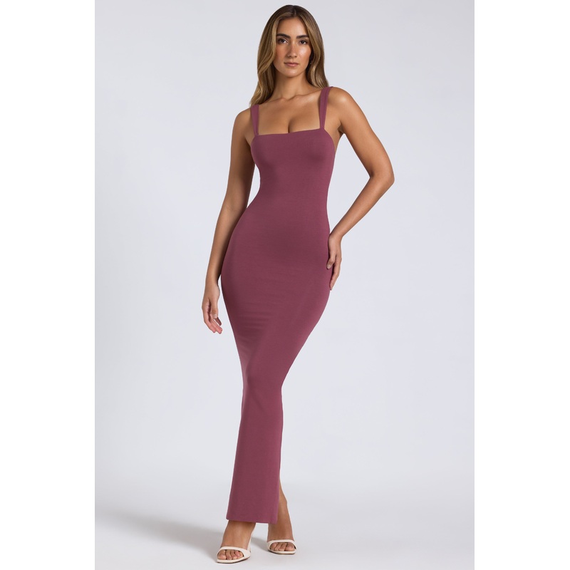 Modal Square Neck Low Back Maxi Dress in Plum