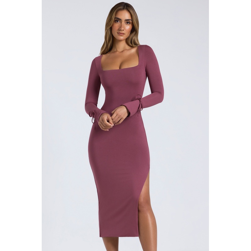 Modal Square-Neck Midaxi Dress in Plum