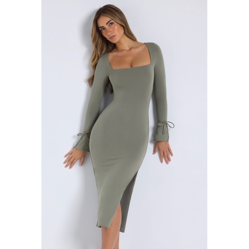 Modal Square-Neck Midaxi Dress in Sage Green