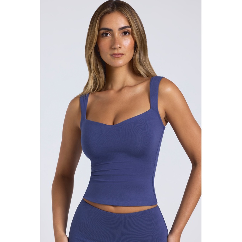 Modal Sweetheart Neckline Top in Navy