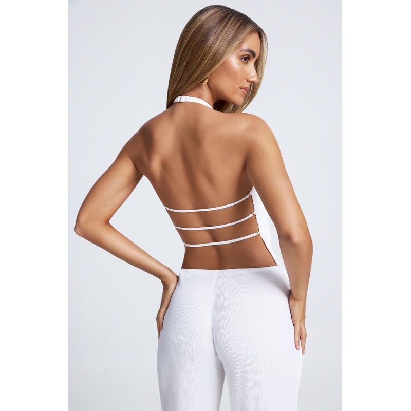 Open-Back Asymmetric Halterneck Top in White