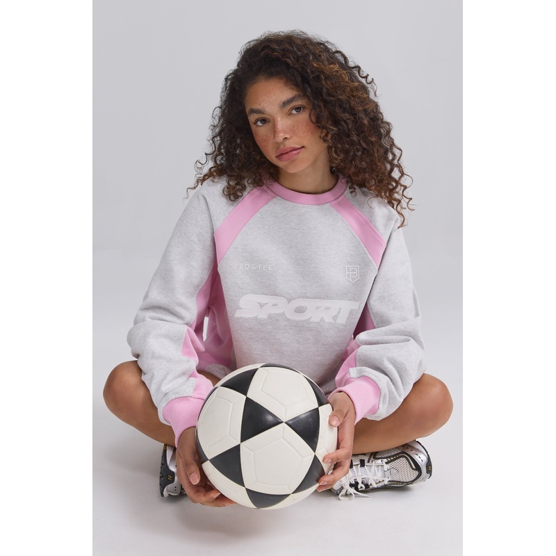 Oversized Colourblock Sweatshirt in Grey Marl