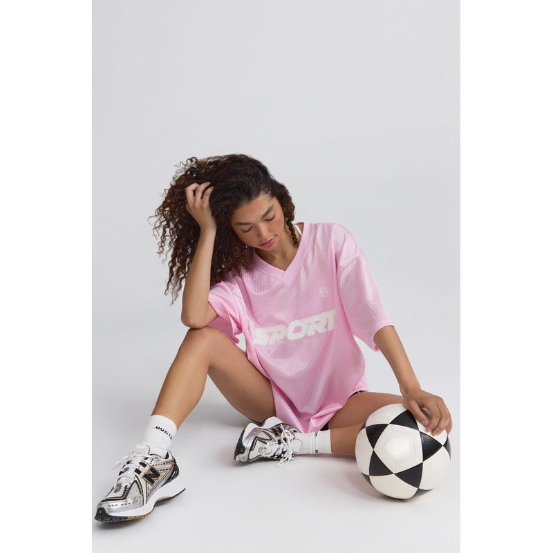Oversized Piqu T-Shirt in Baby Pink