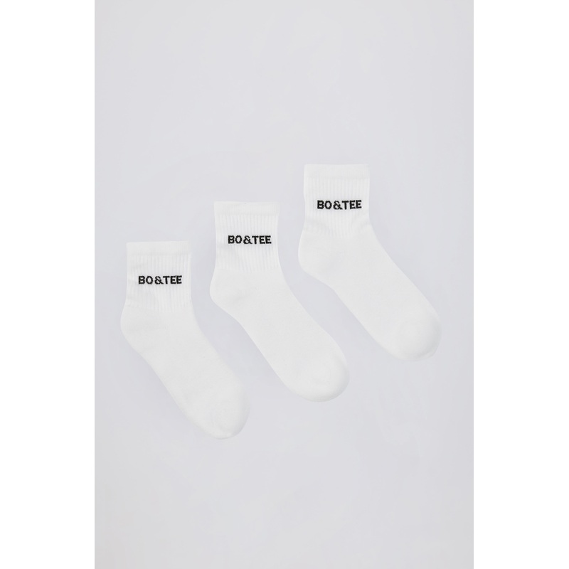 Ribbed Half-Crew Sock Bundle in White
