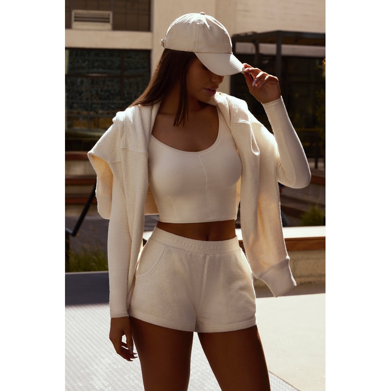 Ribbed Modal V-Neck Crop Top in Cream
