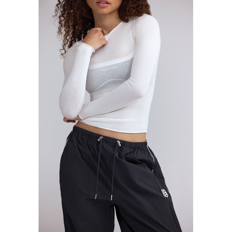 Sheer Long-Sleeve Top in White