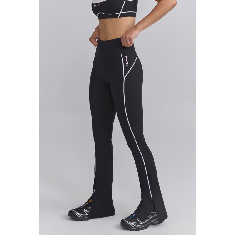 Soft Active Contrast-Trim Flared Trousers in Black
