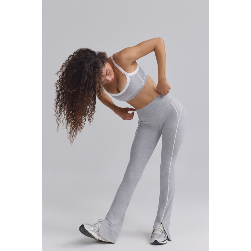 Soft Active Contrast-Trim Flared Trousers in Ice Grey