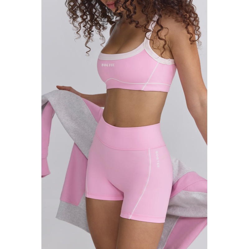 Soft Active Contrast-Trim Mini Shorts in Baby Pink