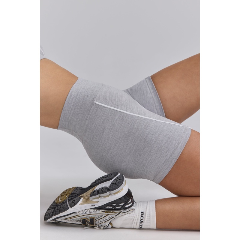 Soft Active Contrast-Trim Mini Shorts in Ice Grey