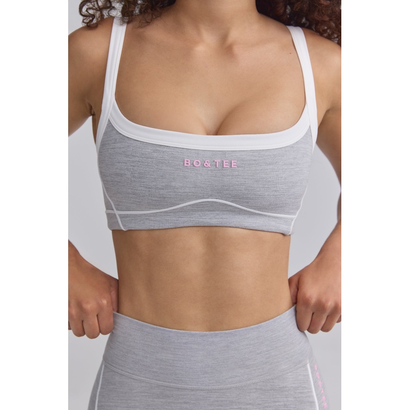 Soft Active Contrast-Trim Sports Bra in Ice Grey