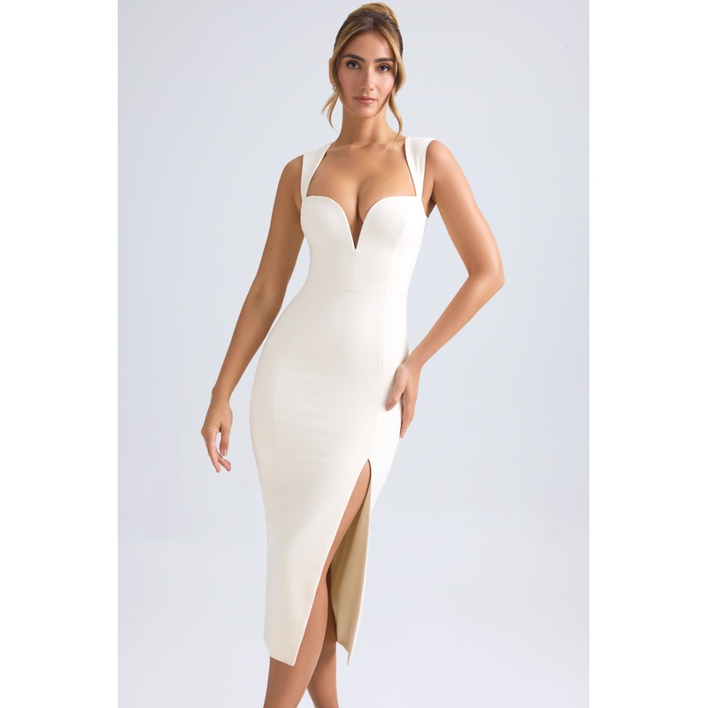 Sweetheart-Neck Midaxi Dress in Ivory