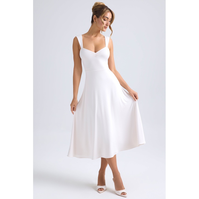 Sweetheart-Neck Ruched Midaxi Dress in Ivory