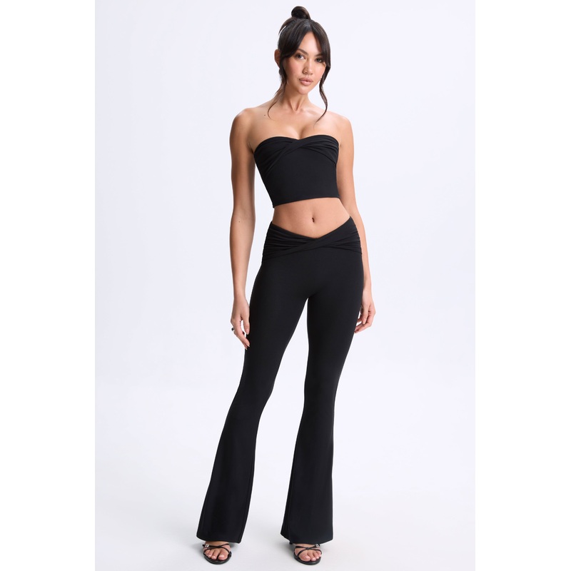 Tall Twist-Front Flared Trousers in Black