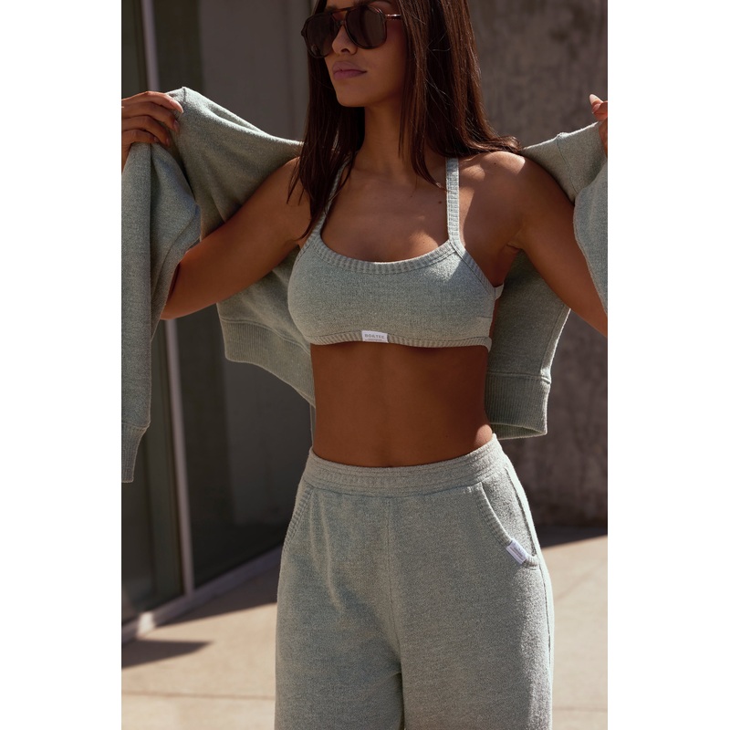 Terry Towelling Scoop-Neck Bralette in Sage Grey