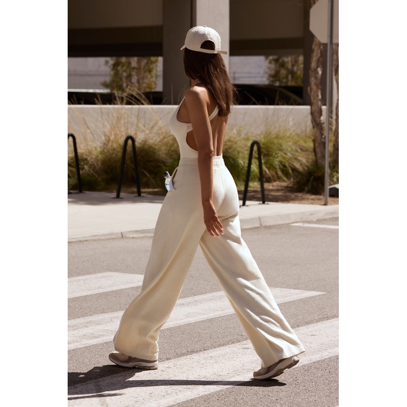 Terry Towelling Wide-Leg Joggers in Cream