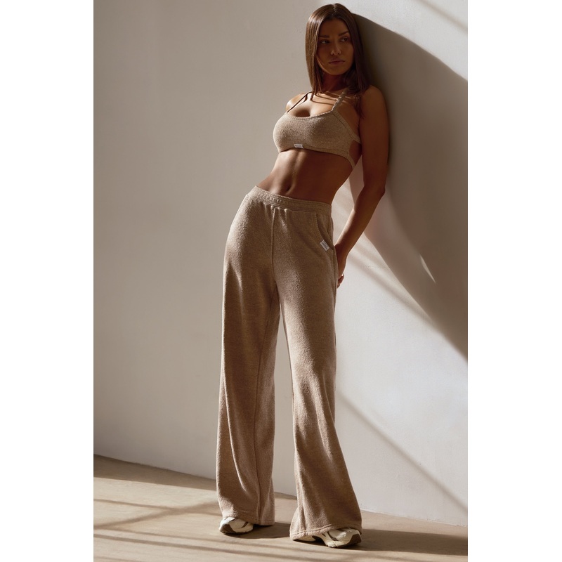 Terry Towelling Wide-Leg Joggers in Mocha Brown