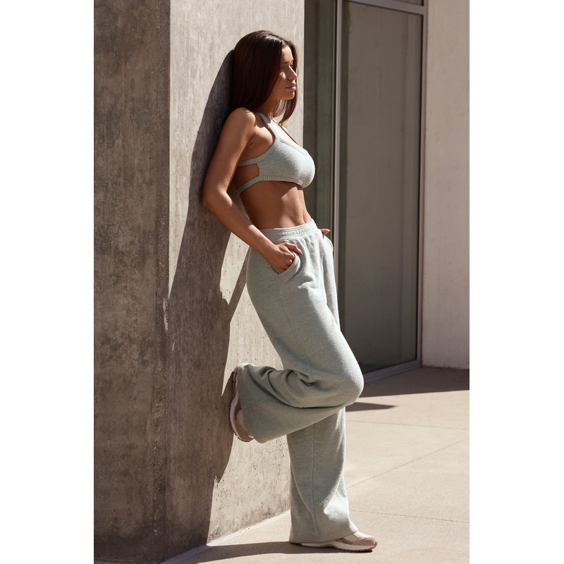 Terry Towelling Wide-Leg Joggers in Sage Grey