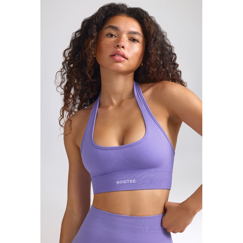 Define Luxe Halterneck Sports Bra in Purple