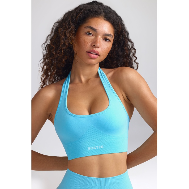 Define Luxe Halterneck Sports Bra in Sky Blue