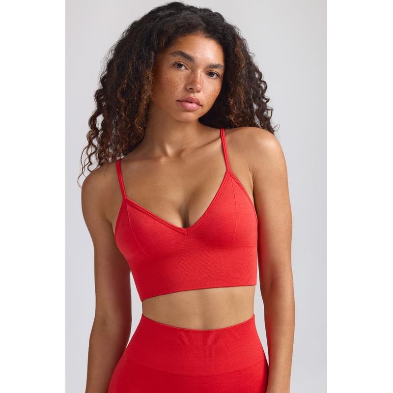 Define Luxe V-Neck Sports Bra in Poppy Red