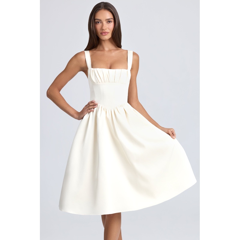Draped Corset Midaxi Dress in Ivory
