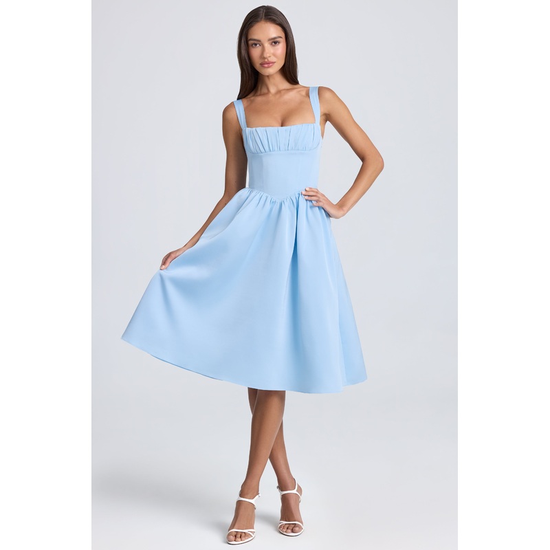Draped Corset Midaxi Dress in Powder Blue