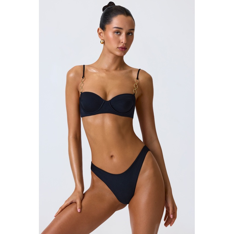 Embellished Underwired Balconette Bikini Top in Black