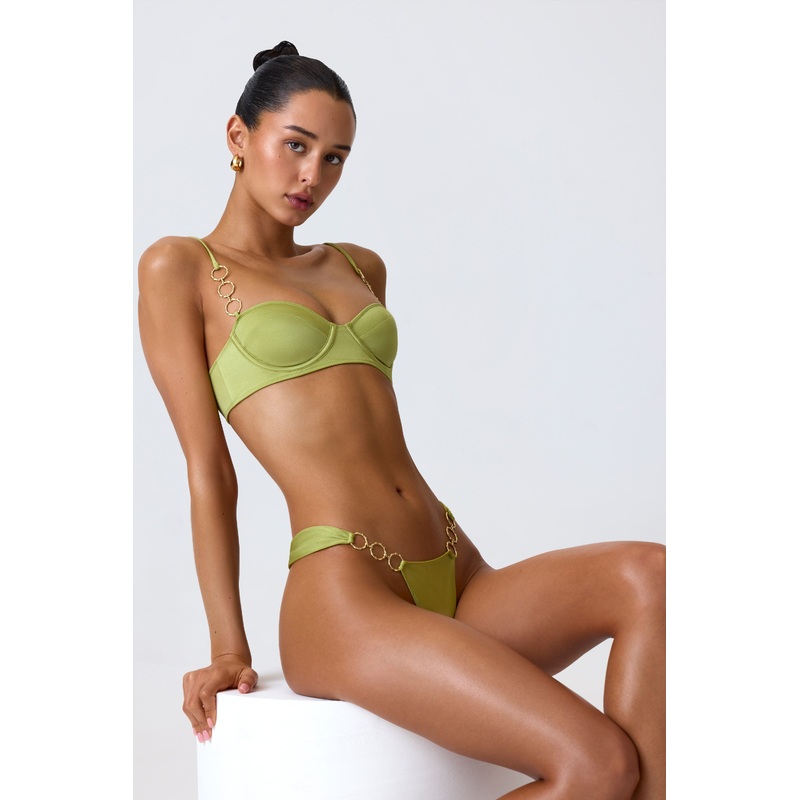 Embellished Underwired Balconette Bikini Top in Pear Green