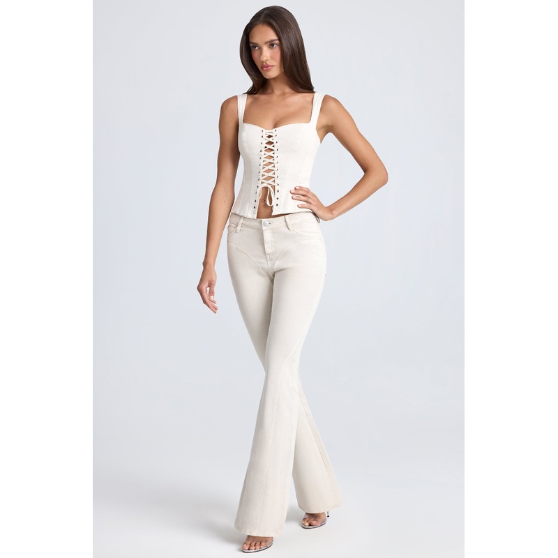 Mid-Rise Flared Jeans in Ecru