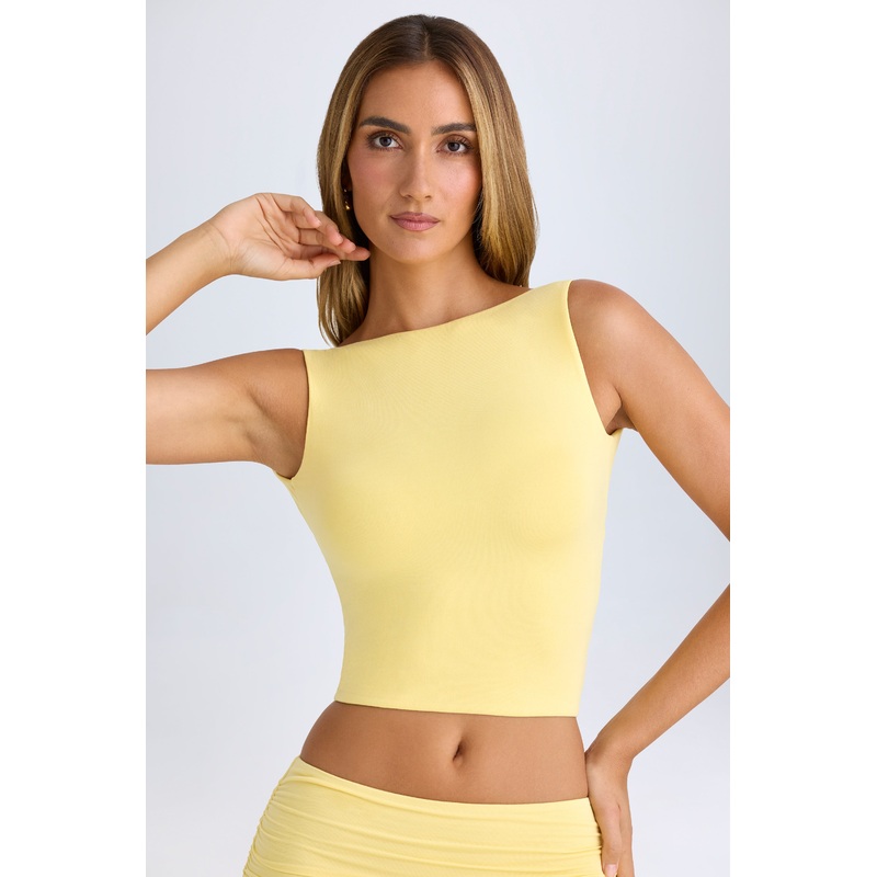 Modal High-Neck Open-Back Crop Top in Lemon Sherbet