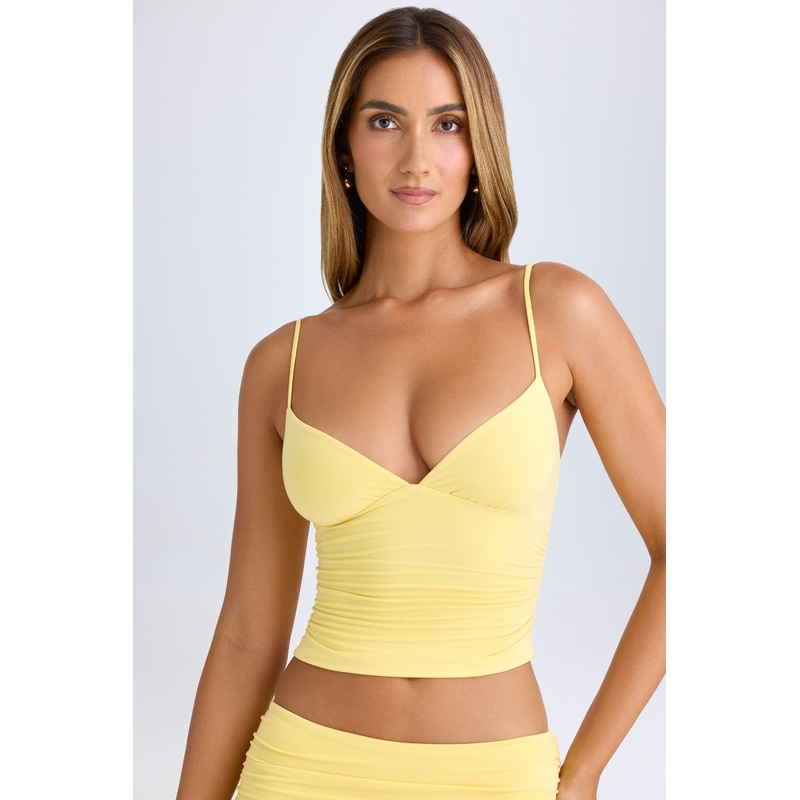 Modal V-Neck Ruched Camisole Top in Lemon Sherbet