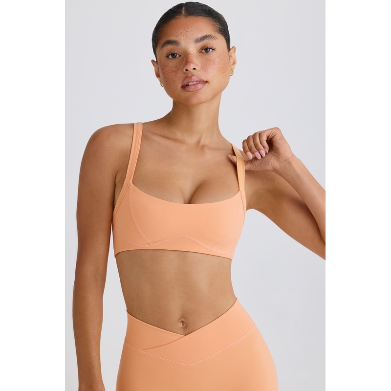 Soft Active Contrast-Trim Sports Bra in Peach