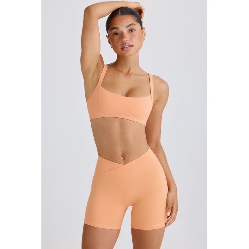 Soft Active Crossover Mini Shorts in Peach