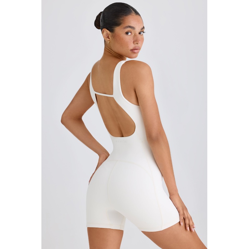 Soft Active Open-Back Unitard in White