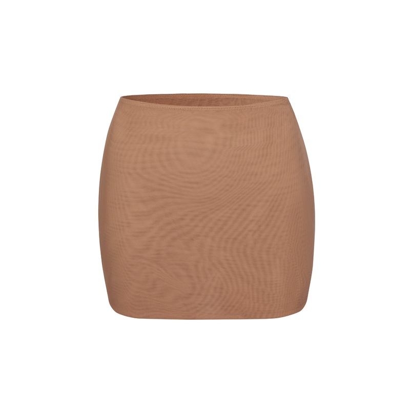 Soft Mesh Low-Rise Micro Mini Slip Skirt in Honey