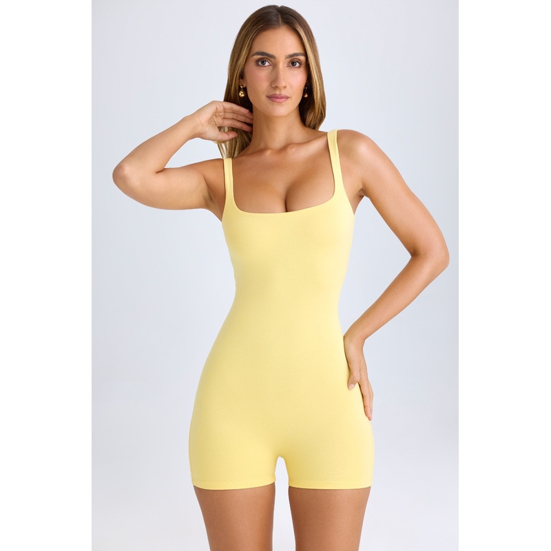 Square-Neck Unitard in Lemon Sherbet