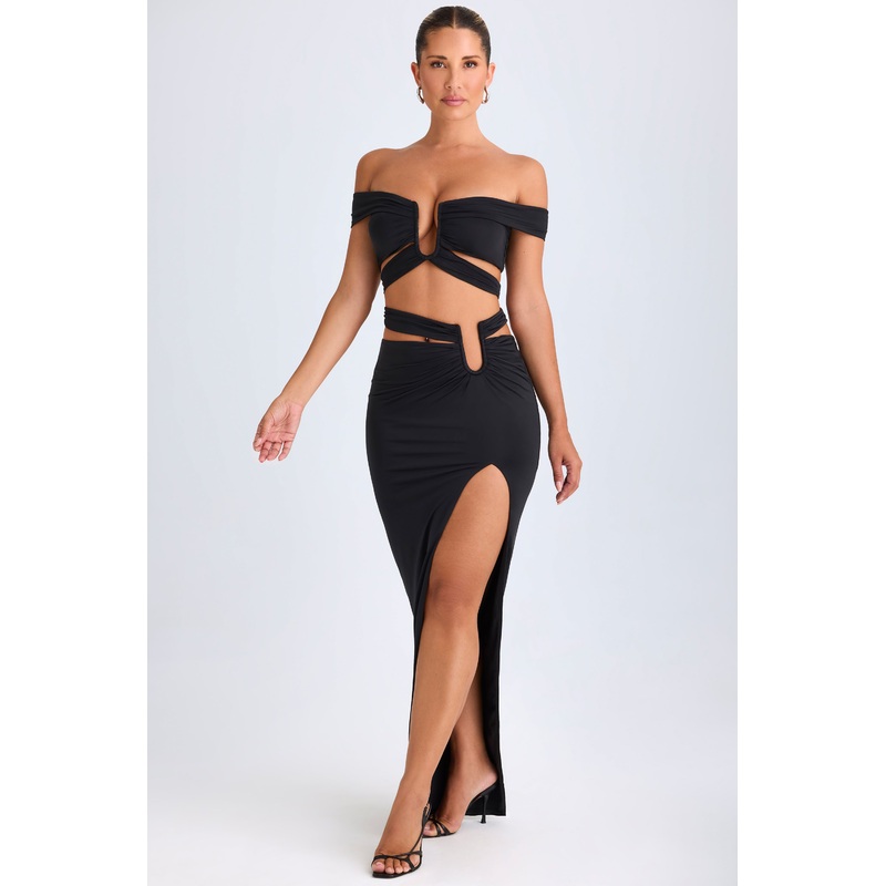 Asymmetric Cut-Out Maxi Skirt in Black