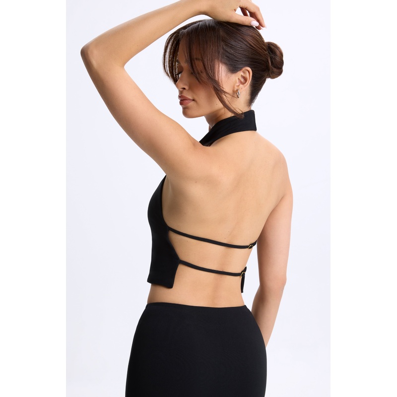 Cowl-Neck Open-Back Top in Black