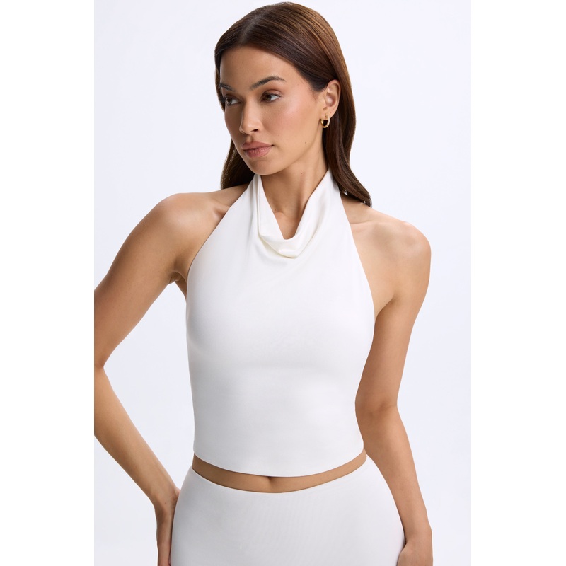 Cowl-Neck Open-Back Top in White