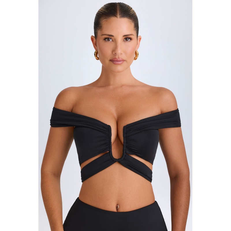 Cut-Out Off-Shoulder Crop Top in Black