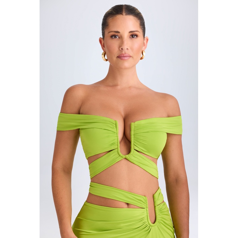 Cut-Out Off-Shoulder Crop Top in Lime Green