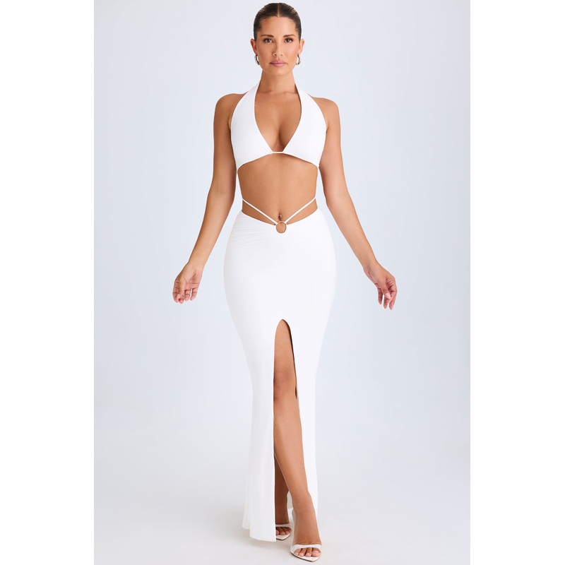 Hardware-Detail Mid-Rise Maxi Skirt in White
