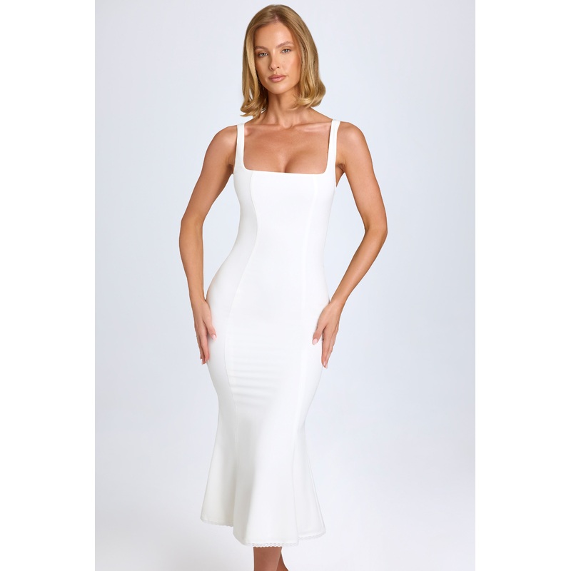 Lace-Trim Midaxi Dress in White